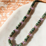 SAMATA handknotted emerald and amethyst necklace