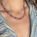 Chalcedony and pink sapphire petal necklace