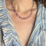 Chalcedony and pink sapphire petal necklace