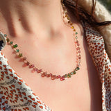 Mini petal tourmaline necklace with rainbow beads