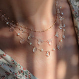 Rose quartz necklace with petal beads