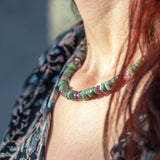 SAMATA handknotted emerald and amethyst necklace