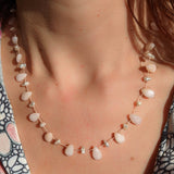 Pink opal and pearl petal necklace