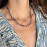 Chalcedony and pink sapphire petal necklace