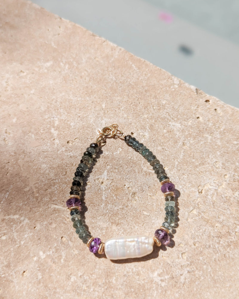 bracelet perle amethyste aigue marine